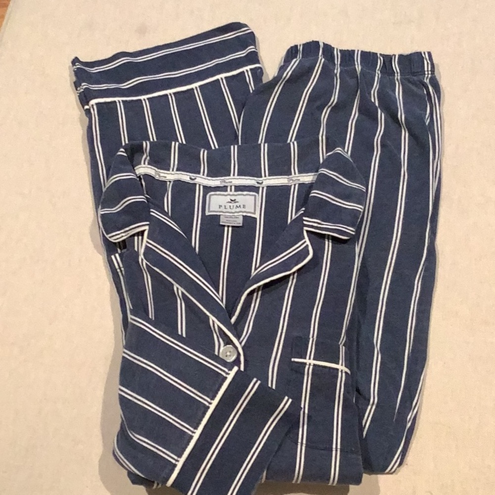 PLUME Navy and White Striped Pajama Set